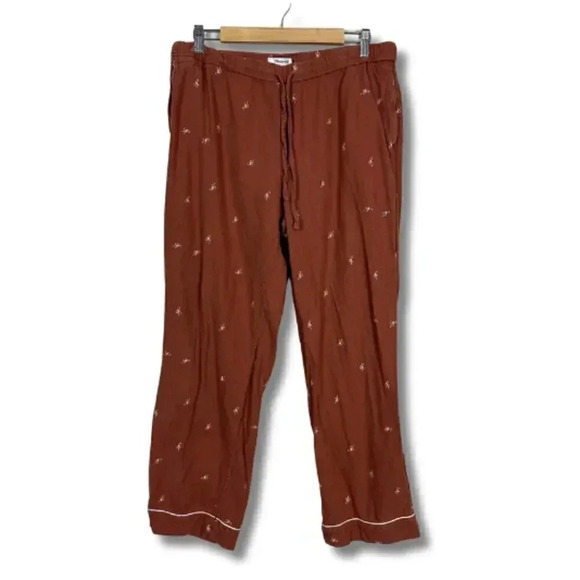 Madewell Bow Embroidered Flannel Pajama Pants Rust Large - Picture 1 of 9